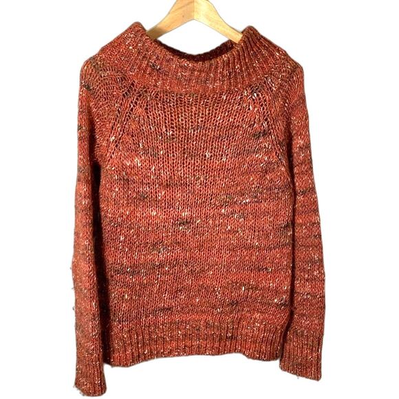 Moth Anthropologie Russet Orange Tweed Mock Cowlneck Pullover Sweater Size M - Picture 3 of 10